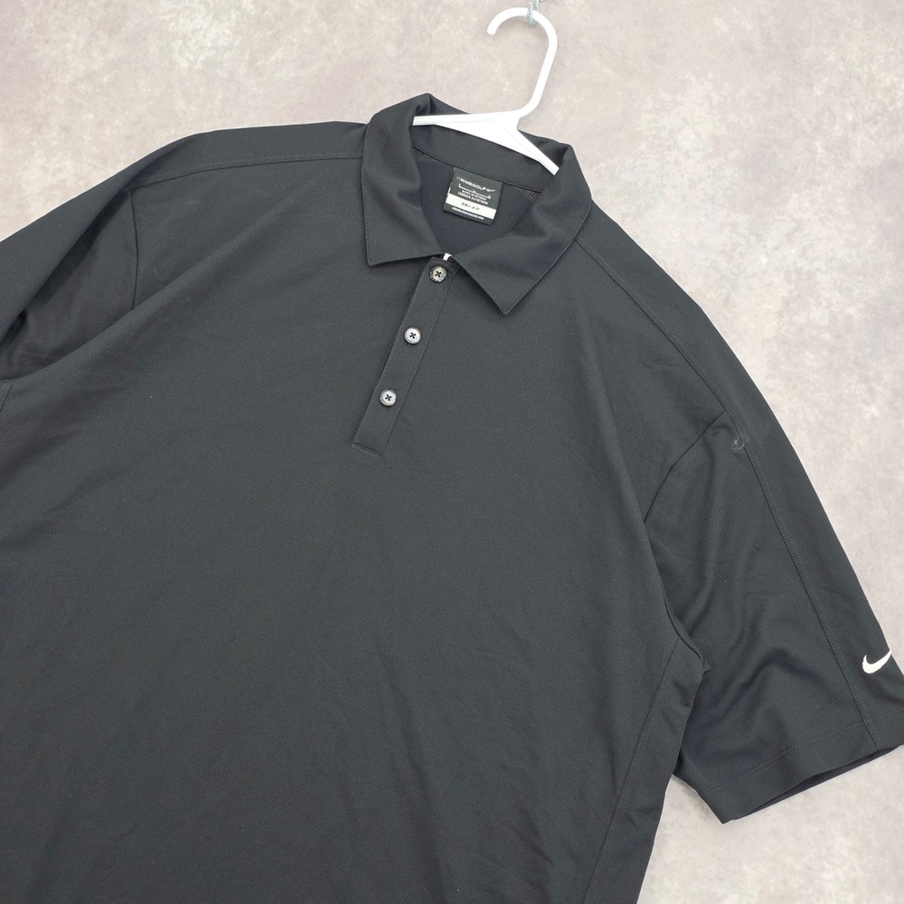 Nike Golf Mens Large Golf Polo Shirt Dri-FIT Black Short‎ Sleeve Performance